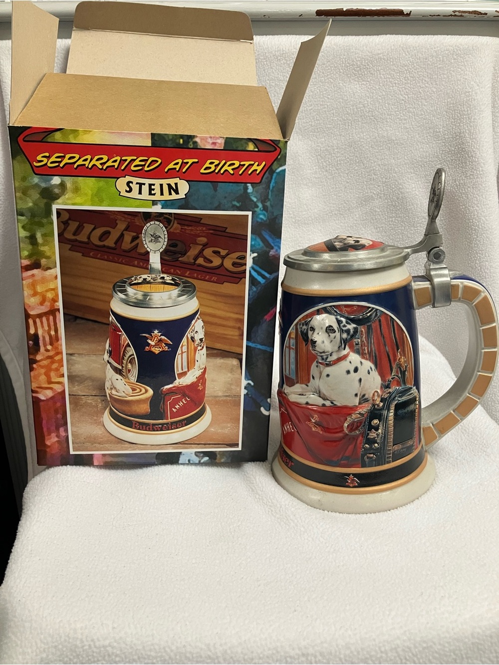 collectible Anheuser-Busch “Separated at Birth” beer stein Catalog No. CS421 NIB